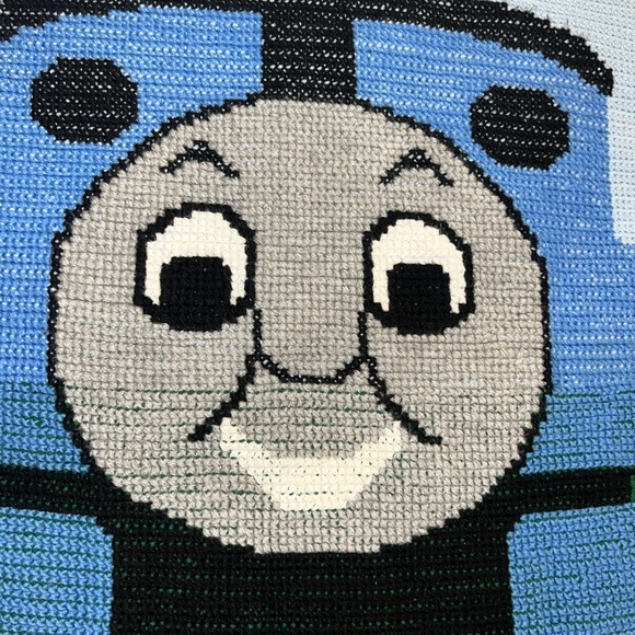 Handmade Thomas The Tank Engine Crochet Blanket Throw Blue Train - Picture 5 of 10